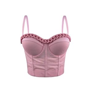Cross-border new chain semi-transparent suspender top, fashionable casual wear, fishbone corset, slim and slim herring bone top – Image 4