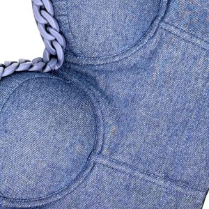 European and American chain design sense niche camisole female hipster navel strap wears personalized denim herring bone top – Image 4