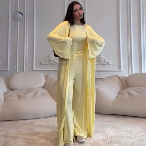 European and American cross-border women's clothing 2025 summer new casual long jacket, long-sleeved T-shirt, high-waisted trousers three-piece set – Image 3
