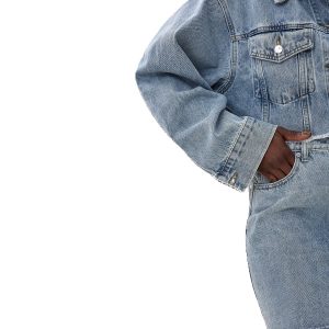 Spring and Autumn New Women's Clothing European and American Style Street Drill Chain Tassel Splicing Long Sleeve Denim Jacket Short Skirt Two-Piece Wholesale – Image 5