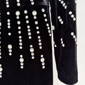 Quality spot evening dress long skirt 2025 star heavy work bead diamond gold velvet long dress – Image 7