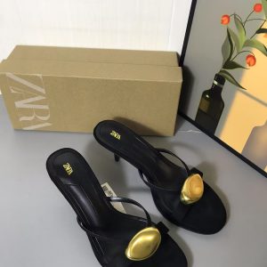 ZA Spain Summer 2025 New High Heels Women's Shoes Black Metal Detail Decoration Round Toe Stiletto Sandals Women – Image 3