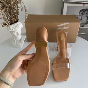 ZA new European and American  four-season square toe thin heel versatile high heels women's back empty heels Internet celebrity transparent sandals women – Image 3