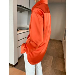 KARFELLY Japanese imported triacetate satin shirt long sleeve heavy double-sided satin top stitching design – Image 5