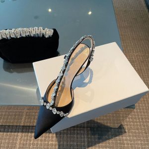 Temperament French small heels celebrity pointed toe single shoes fairy white high heels stiletto rhinestone Baotou sandals female summer – Image 4