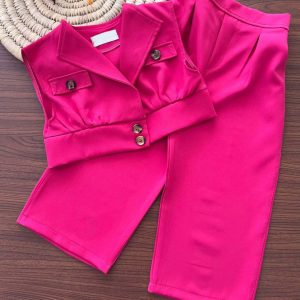 Cross-border Summer Girls' Suit Jacket Vest Button Top Casual Suit Pants Children's Two-Piece Set – Image 7