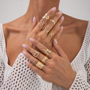 European and American cross-border vacation starfish metal opening ring ins style 6-piece set star scallop joint ring rings women – Image 3