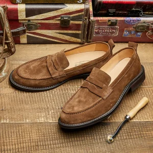 Loafers, leather, summer men, breathable, British, business casual leather shoes, suits, slip-on beanie shoes, soft soles – Image 5