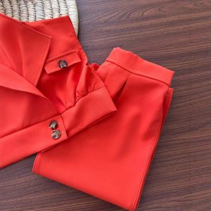 Cross-border Summer Girls' Suit Jacket Vest Button Top Casual Suit Pants Children's Two-Piece Set – Image 3