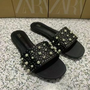 ZA2025 Summer New Round Toe Flat Pearl Embellished Sandals Everyday Wear Sandals for Women – Image 4