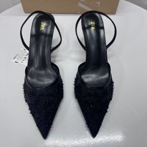 new rear strapping temperament stiletto heels pointed toe toe embroidered beaded mesh sandals women – Image 3