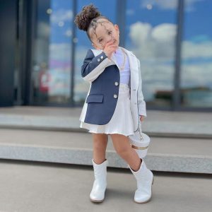 M8072 Cross-border Foreign Trade Autumn 2023 New Foreign Style Cool Fried Street Suit Children's Color Block Blazer INS – Image 4