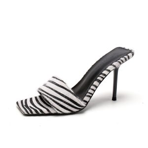 summer new thin heel square toe zebra pattern with high heel sandals for women – Image 4