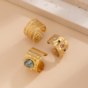 European and American cross-border jewelry fashion sense joint combination ring women's hip hop metal lava gemstone rings set – Image 4