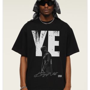 2025 Cross-border Summer KANYE YE American Street Fried Snowflake Heavy Men's T-Shirt White Ink Print Short-sleeved Men's Tide – Image 6