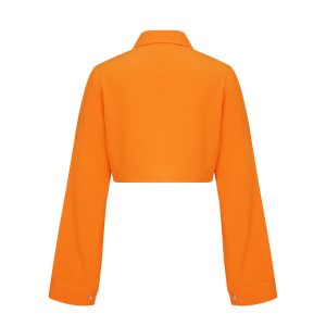 European and American autumn new shirt fashion solid color pocket short design sense fashion casual ins top for women – Image 9