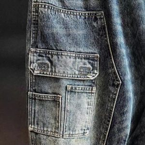 Spring and autumn American casual ruffian handsome washed retro cargo jeans men's straight leg loose high street tapered pants tide – Image 4