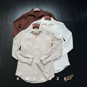 italian old money style linen breathable one piece collar shirt gentleman vintage yuppie haute couture summer light shirt – Image 4