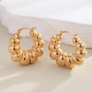 European and American cross-border jewelry Exaggerated French disc metal large earrings Simple irregular texture stud earrings niche – Image 4