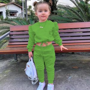 M8029 cross-border foreign trade children's clothing  spring leisure sports new long sleeve solid color sweatshirt set ins – Image 4