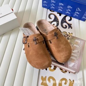 Croixin co-branded Boken Baotou slippers, leather cork bottom, black cross slippers, wear casual lazy slippers outside – Image 4