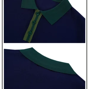 Summer new color-blocking slim lapel T-shirt men's short sleeves high-end business men's ice silk knitted polo shirt for men – Image 3