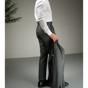 PAPER Wool blend single-pleated striped trousers for business commuter slim fit Naples slacks – Image 6