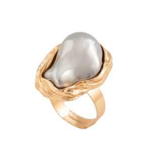 European and American cross-border jewelry Baroque inlaid special-shaped pearl rings Retro irregular alloy rings new – Image 5