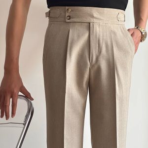 Parisian button high-waisted trousers men's spring/summer business straight leg gentleman slacks Naples no-iron drape suit pants – Image 5