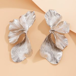 European and American cross-border jewelry, ins, personality, double-layered five-petal flower earrings, retro striped leaf tassel earrings – Image 4