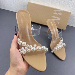 ZA2024 New Summer Square Toe Back Pearl Sandals Women's Fashion Fashion Versatile Wear Foreign Trade Single Shoes Women's Sandals – Image 3