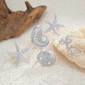 European and American cross-border vacation starfish metal opening ring ins style 6-piece set star scallop joint ring rings women – Image 4