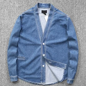 style enzyme washed distressed robe spring and summer men's fashion casual loose denim jacket jacket – Image 3