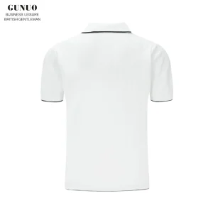 Old money style high-end men's knitted texture slim lapel T-shirt Summer fashion business men's short-sleeved polo shirt – Image 3