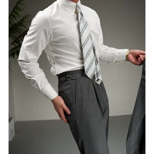 PAPER Wool blend single-pleated striped trousers for business commuter slim fit Naples slacks – Image 5
