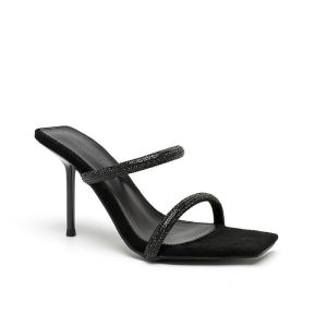 summer new net red rhinestone high heels sexy stiletto square toe open toe straight belt roman sandals women – Image 5