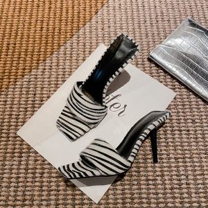 summer new thin heel square toe zebra pattern with high heel sandals for women – Image 3