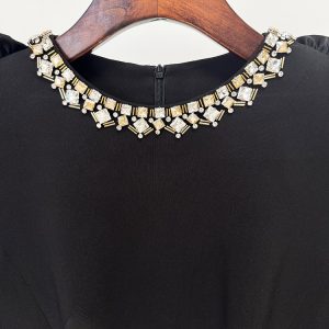new European and American star fashion fungus edge three-dimensional decoration long-sleeved mid-length dress – Image 3