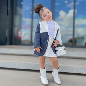 M8072 Cross-border Foreign Trade Autumn 2023 New Foreign Style Cool Fried Street Suit Children's Color Block Blazer INS – Image 3