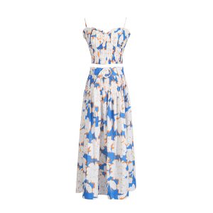 Fashionable resort-style suit Summer 2025 new printed bandeau top + high-waisted pressed pleated skirt two-piece set – Image 5