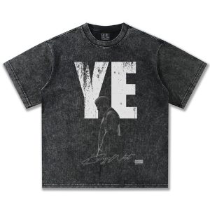 2025 Cross-border Summer KANYE YE American Street Fried Snowflake Heavy Men's T-Shirt White Ink Print Short-sleeved Men's Tide – Image 5