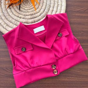 Cross-border Summer Girls' Suit Jacket Vest Button Top Casual Suit Pants Children's Two-Piece Set – Image 5