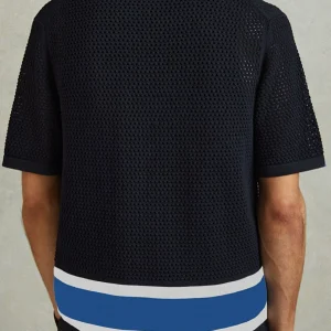 European and American men's 2025 summer striped contrast knit lapel short sleeve cut-out polo shirt Men's Shirts – Image 4