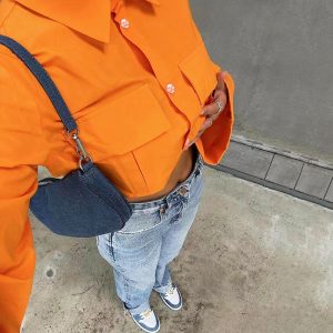 European and American autumn new shirt fashion solid color pocket short design sense fashion casual ins top for women – Image 3