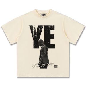 2025 Cross-border Summer KANYE YE American Street Fried Snowflake Heavy Men's T-Shirt White Ink Print Short-sleeved Men's Tide – Image 4