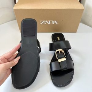 ZA new spring 2025 flat sandals women's belt buckle work-type European and American round-toe beach shoes fashion wear single shoes – Image 3
