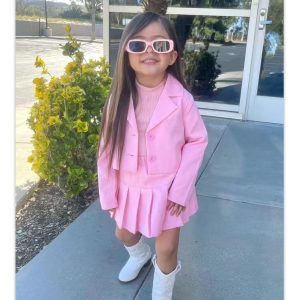 M8049 Amazon ins style foreign trade children's clothing new fashion casual long sleeve short cardigan short skirt set – Image 4