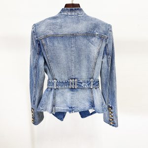2025 pre-fall new European and American star fashion slim belt washed denim suit jacket jacket – Image 3