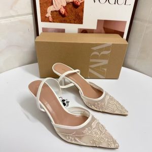 new rear strapping temperament stiletto heels pointed toe toe embroidered beaded mesh sandals women – Image 5