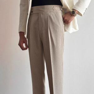 Parisian button high-waisted trousers men's spring/summer business straight leg gentleman slacks Naples no-iron drape suit pants – Image 4